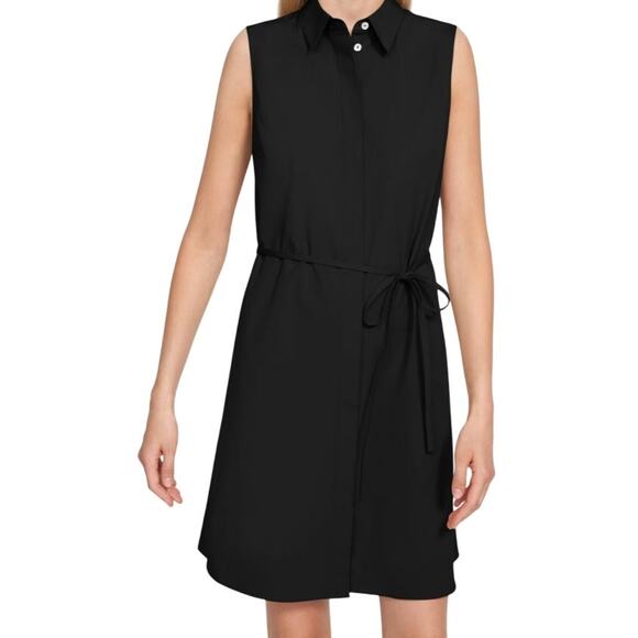 Theory Women's Sleeveless Belted Shirtdress in Stretch Cotton Black Size 4